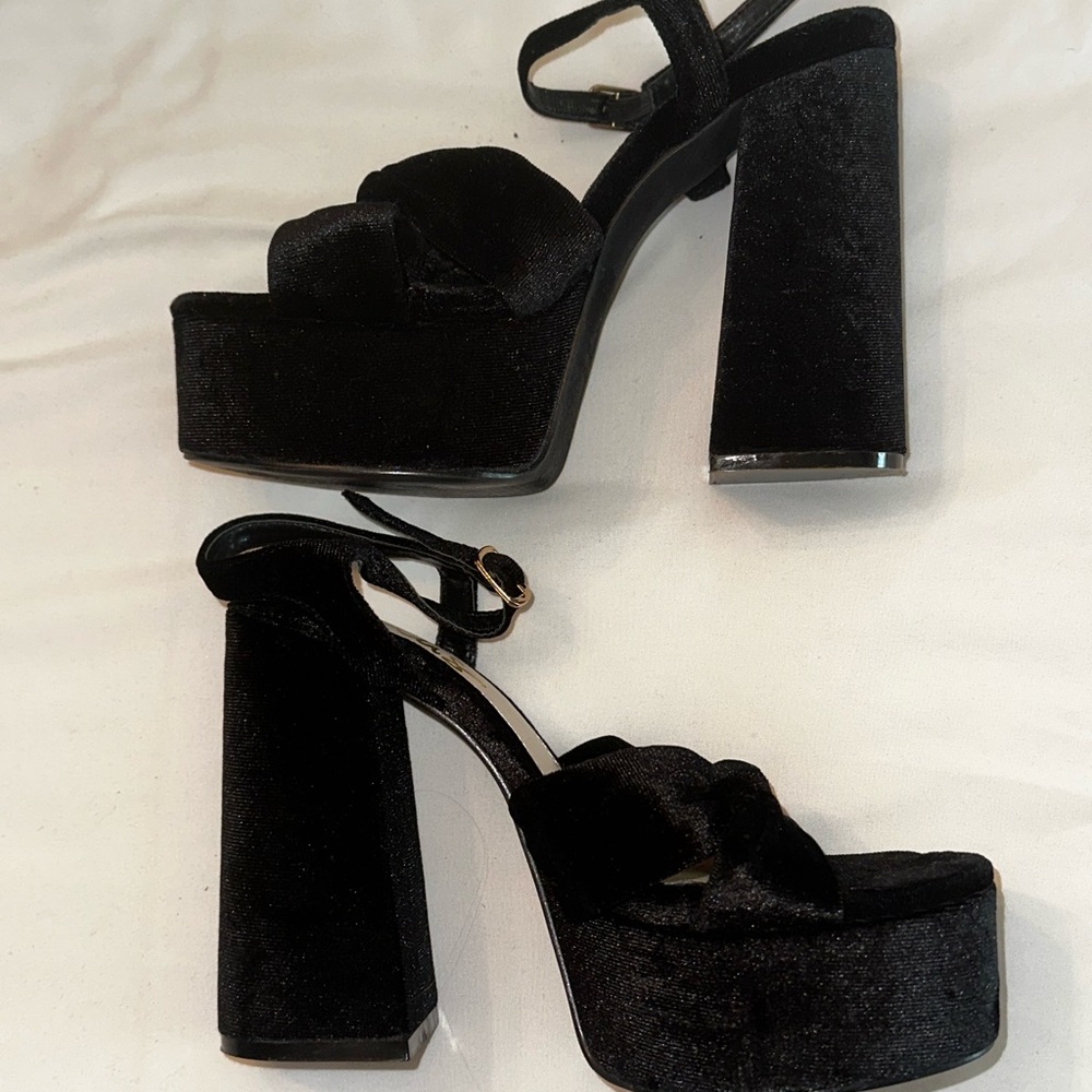 Lulu's Black Heels with Ankle Strap and Bow